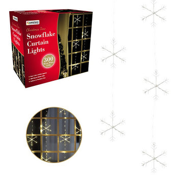 300 Warm White LED Christmas Snowflake Curtain Light