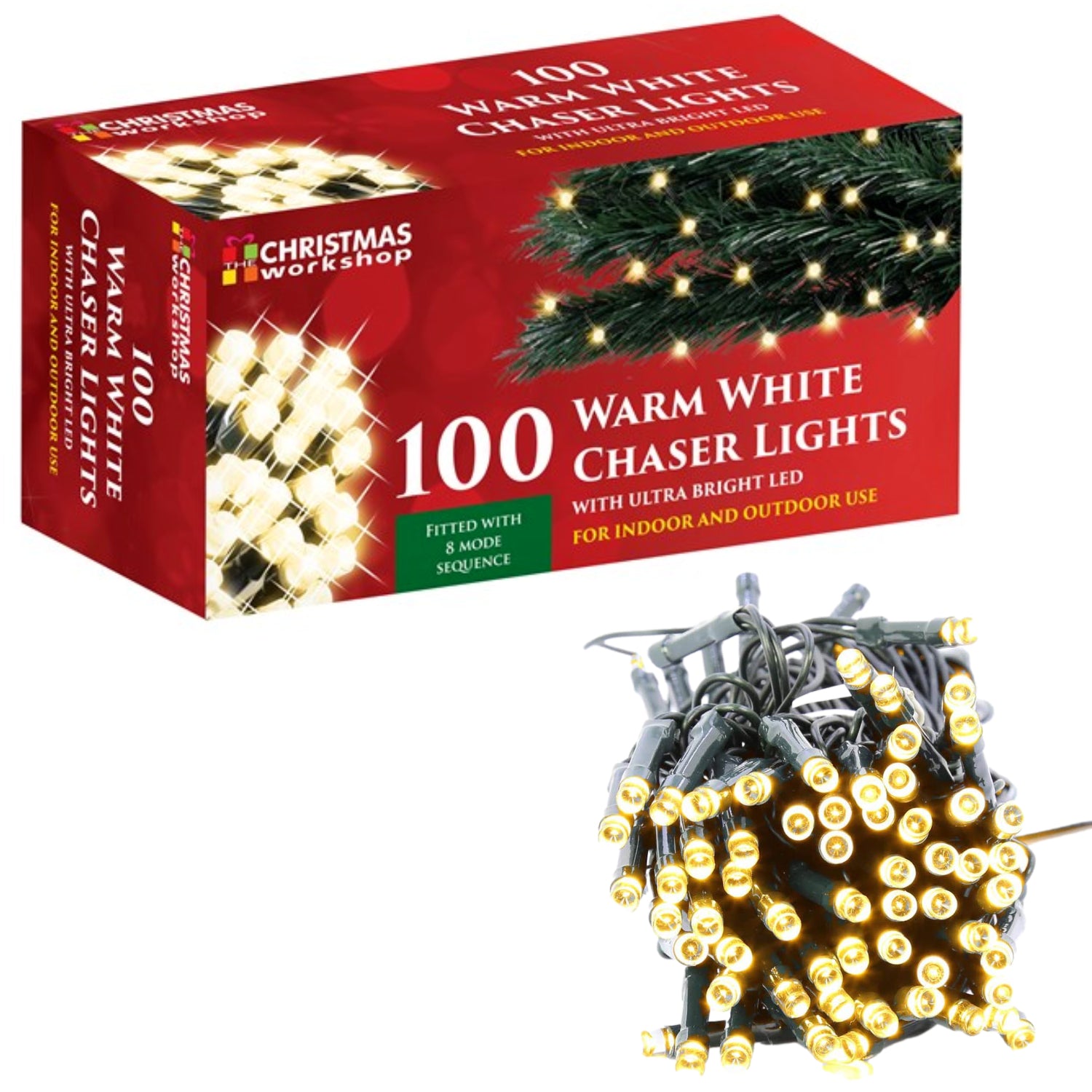 100 Warm White Indoor Outdoor Fairy Chaser Christmas Lights