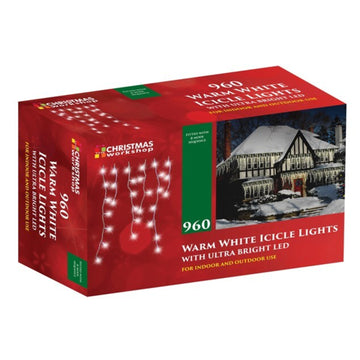 960 LED Warm White Icicle Christmas Lights