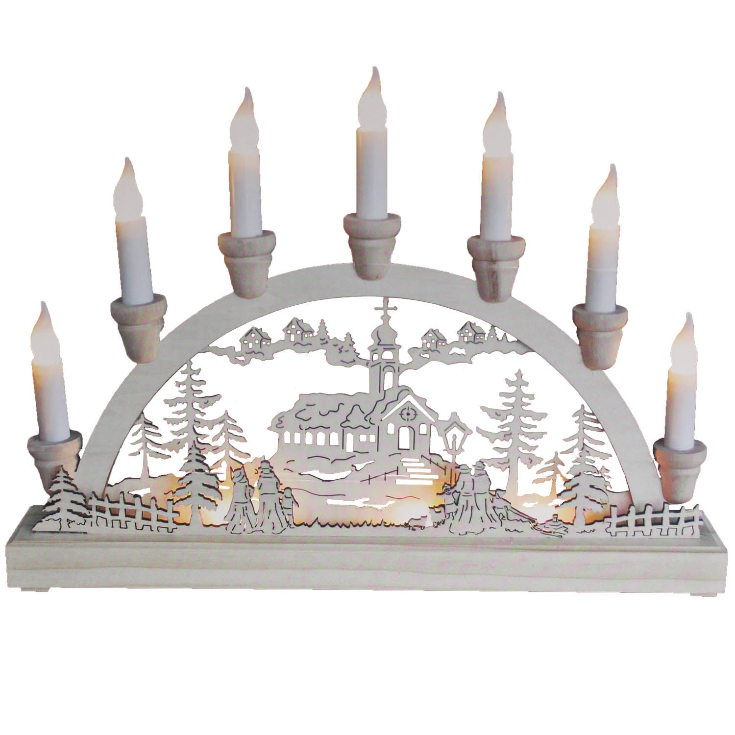 38cm Warm White LED Lights Wooden Candle Bridge Christmas Decoration