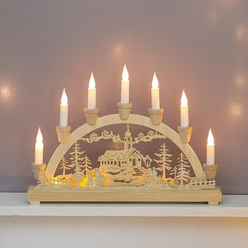 38cm Warm White LED Lights Wooden Candle Bridge Christmas Decoration