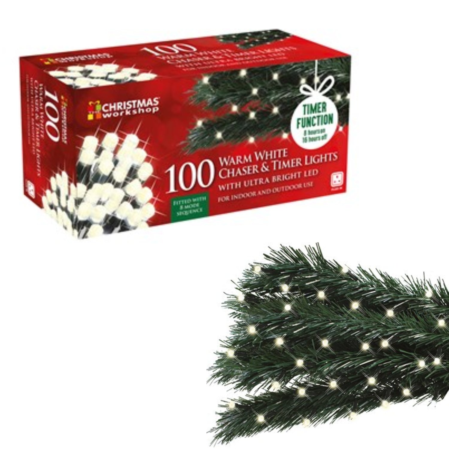 100 LED Warm White Fairy String Chaser Christmas Lights