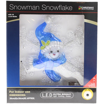 Bright Blue LED Light Snowman Snowflake Christmas Ornament