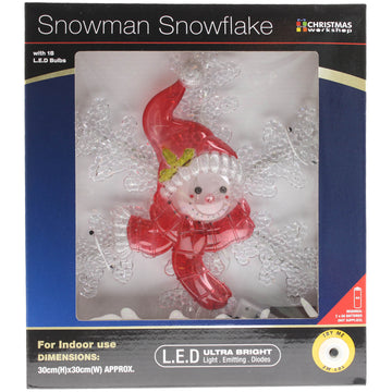 Bright Red LED Light Snowman Snowflake Christmas Ornament