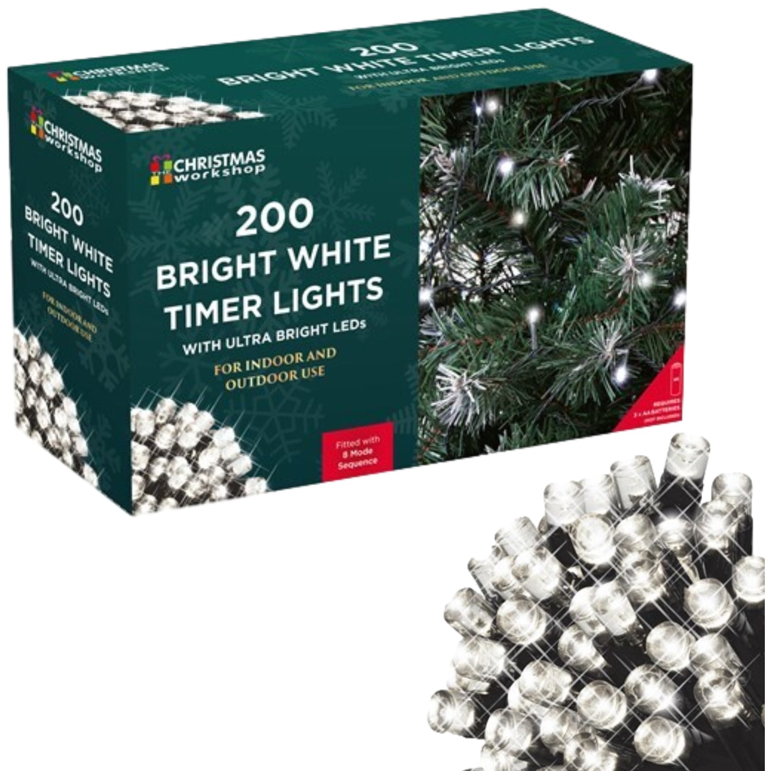 200 LED Bright White Christmas 8 Mode Sequence Timer Lights