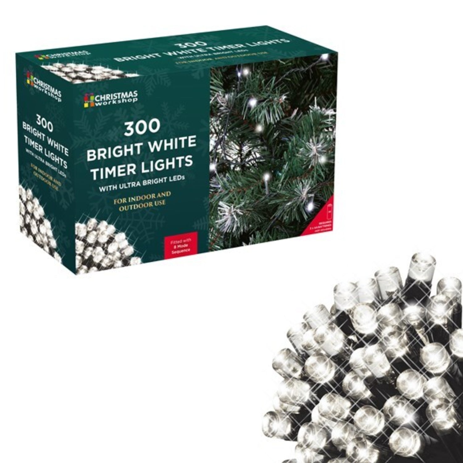 Bright White 8 Modes Battery Operated Christmas LED Timer Lights