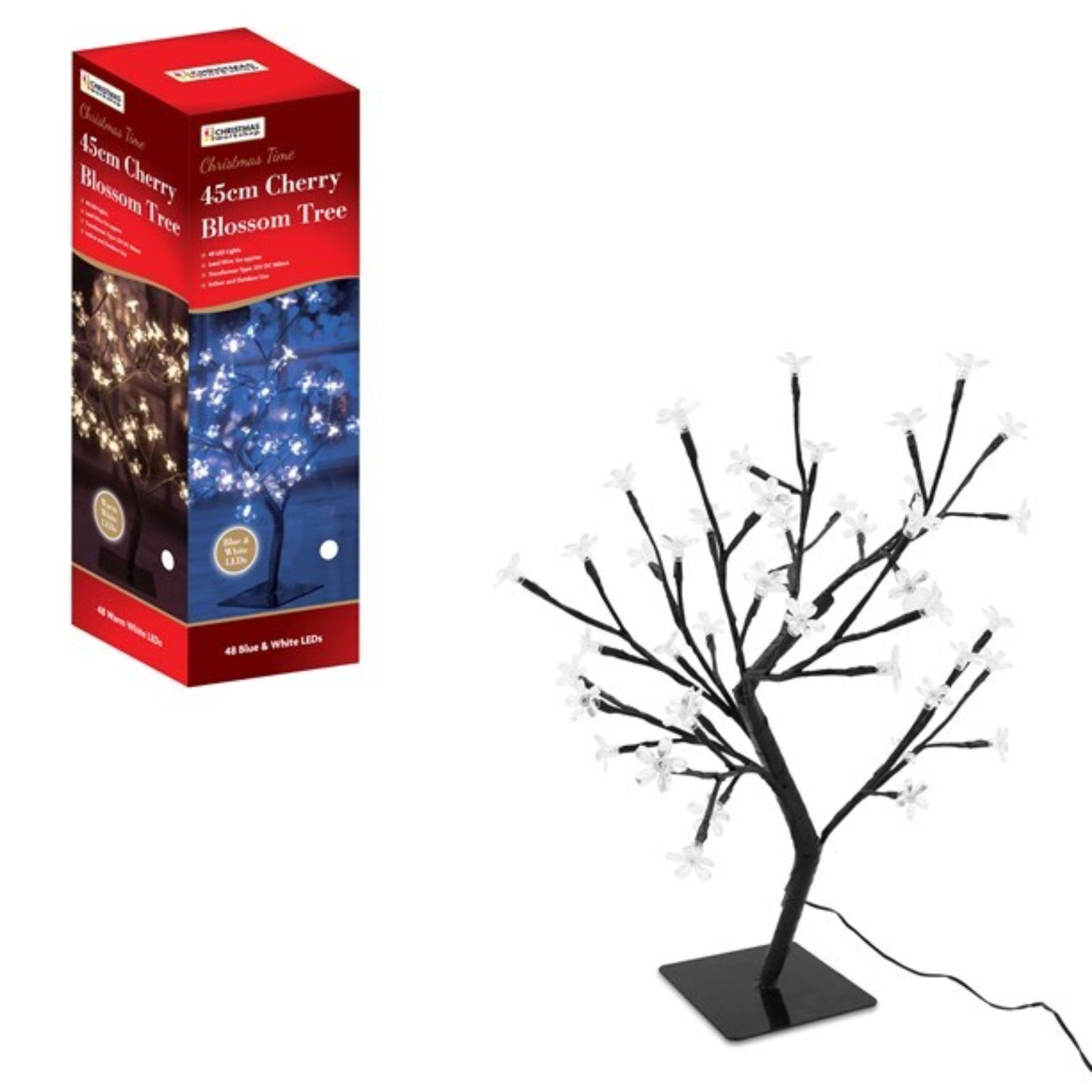 45cm Cherry Blossom Christmas Tree with 48 Blue & White LED Lights