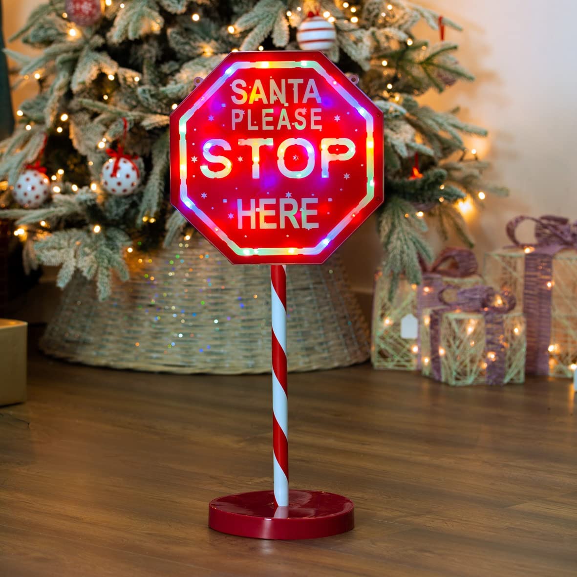 Light Up Please Santa Stop Here Light