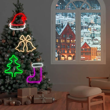 LED Neon Hanging Christmas Tree Lighted Lantern