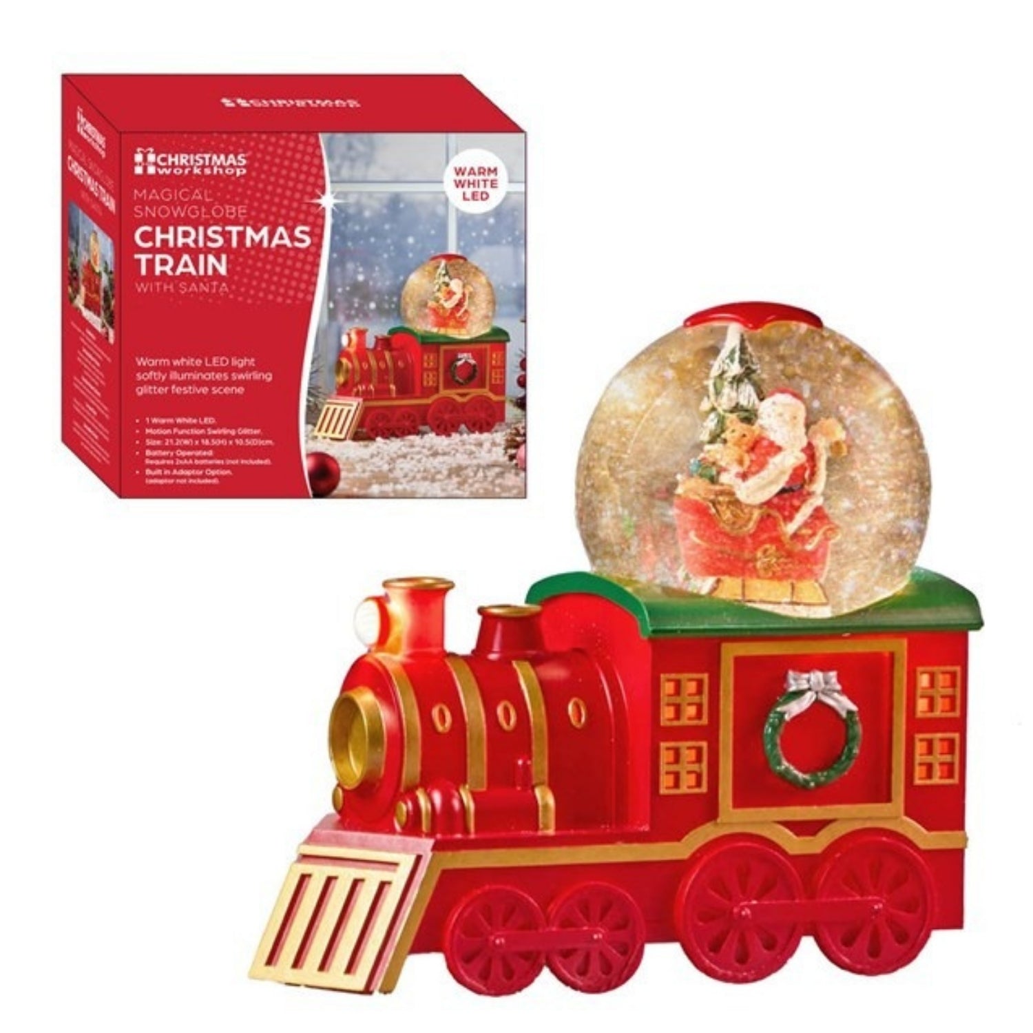 Lightup Glowing Snow Globe Santa on Train LED Light