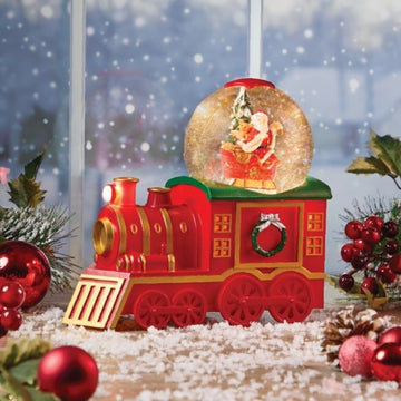 Lightup Glowing Snow Globe Santa on Train LED Light