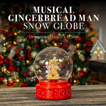 Christmas Snow Globe Gingerbread Man Musical LED Battery Operated Ornament