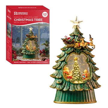 Lightup Glowing Snow Globe Christmas Tree with Santa LED Light
