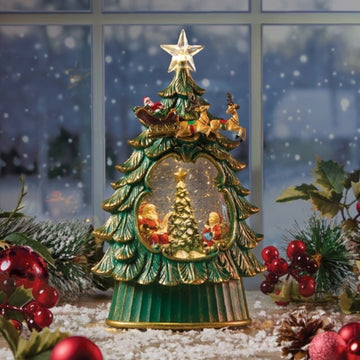 Lightup Glowing Snow Globe Christmas Tree with Santa LED Light