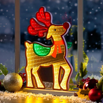 Christmas USB Operated Warm White Reindeer LED Infinity Mirror Light