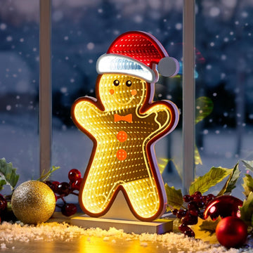 Christmas USB Operated Warm White Gingerbread Man LED Infinity Mirror Light