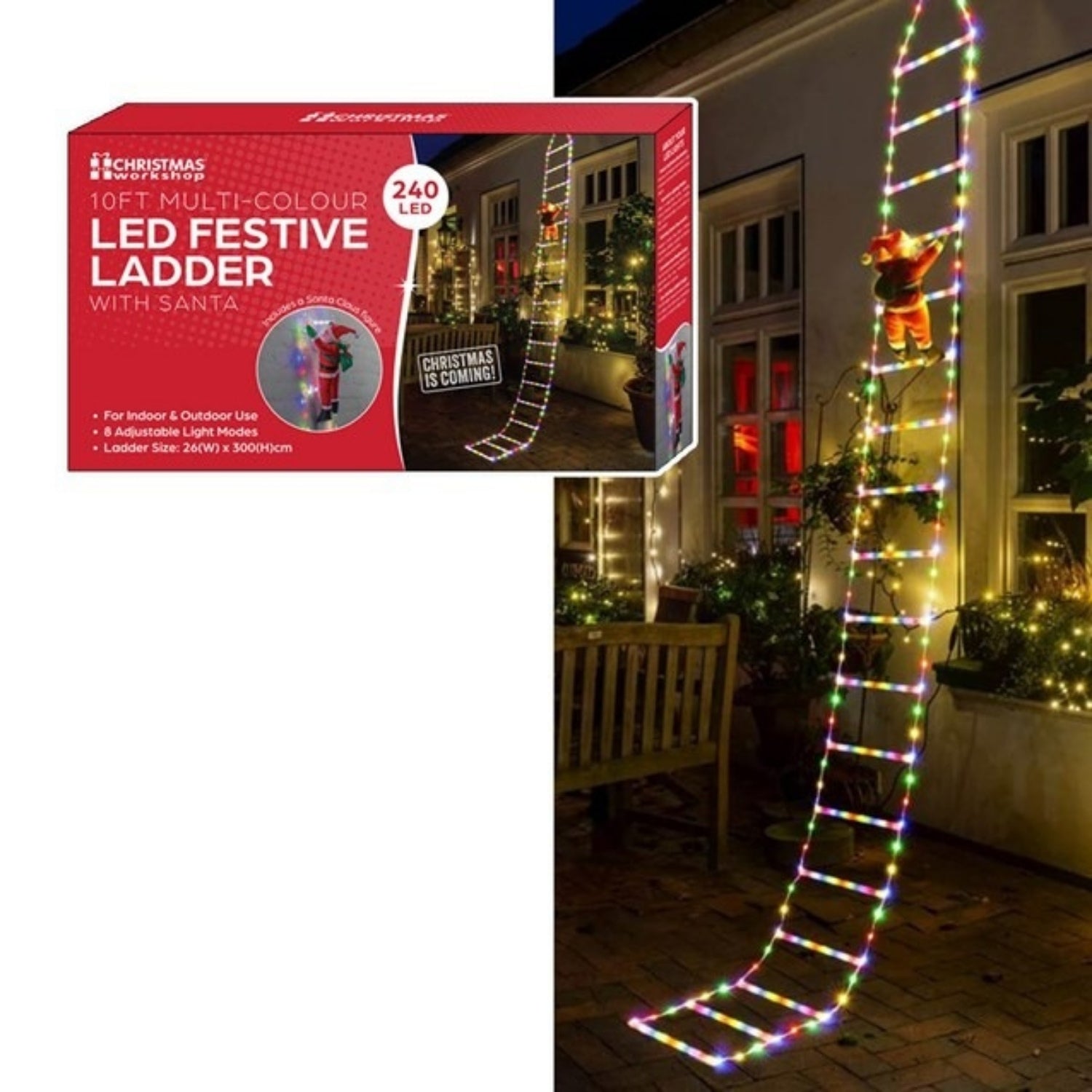 240 LED Multicolour Christmas Ladder Lights with Santa Claus