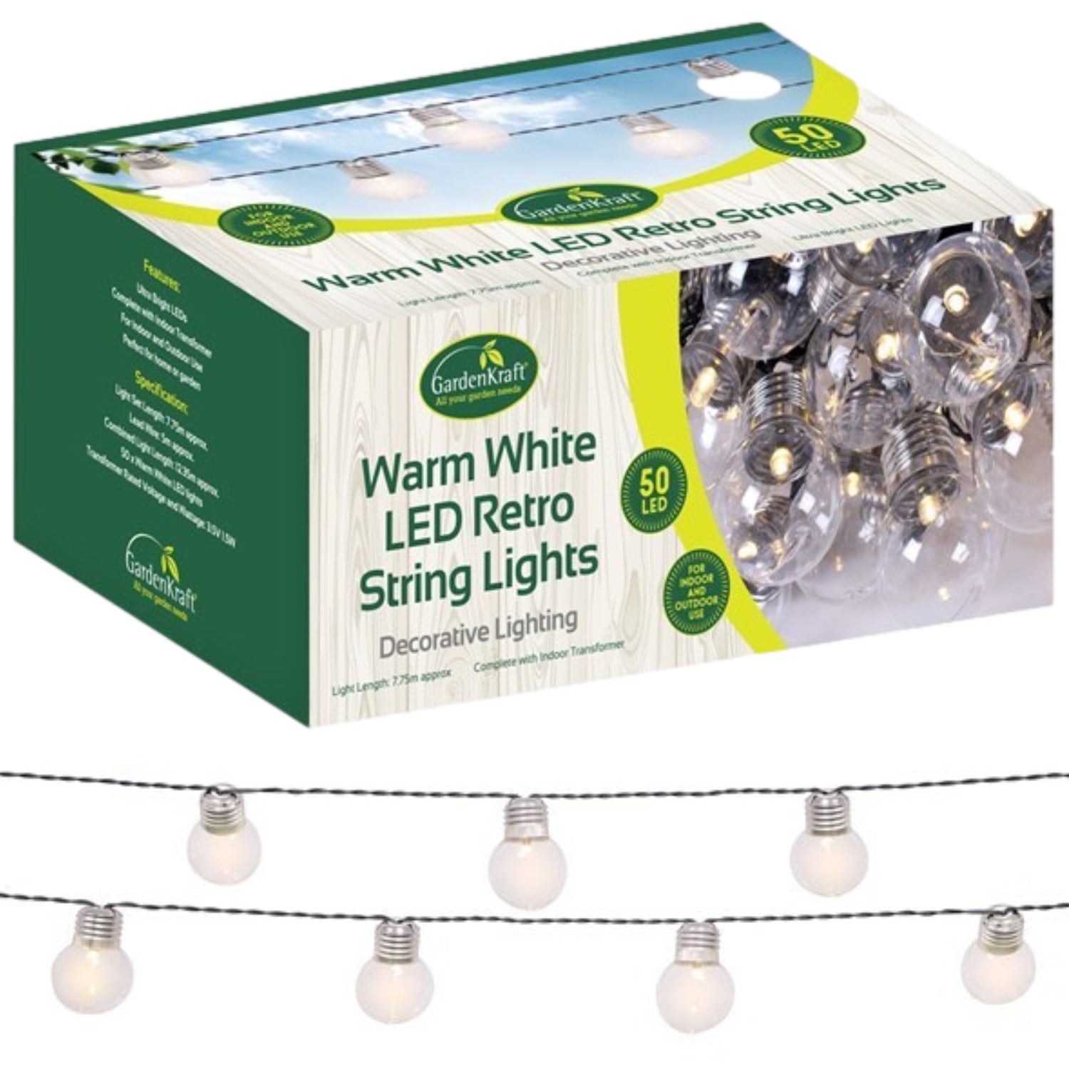 50 LED Warm White Retro Christmas Party String Light Bulbs