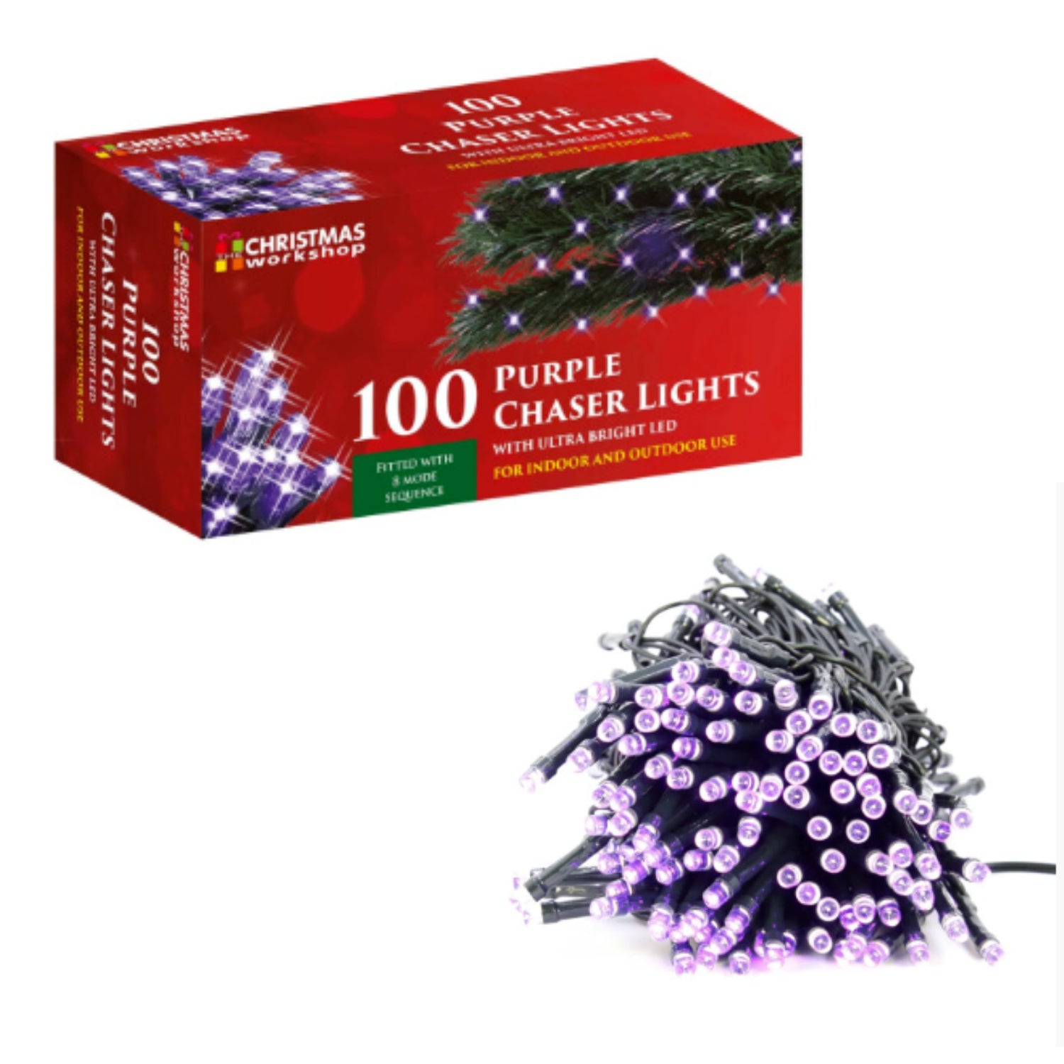 100 Purple LED 8 Mode Chaser Christmas Lights