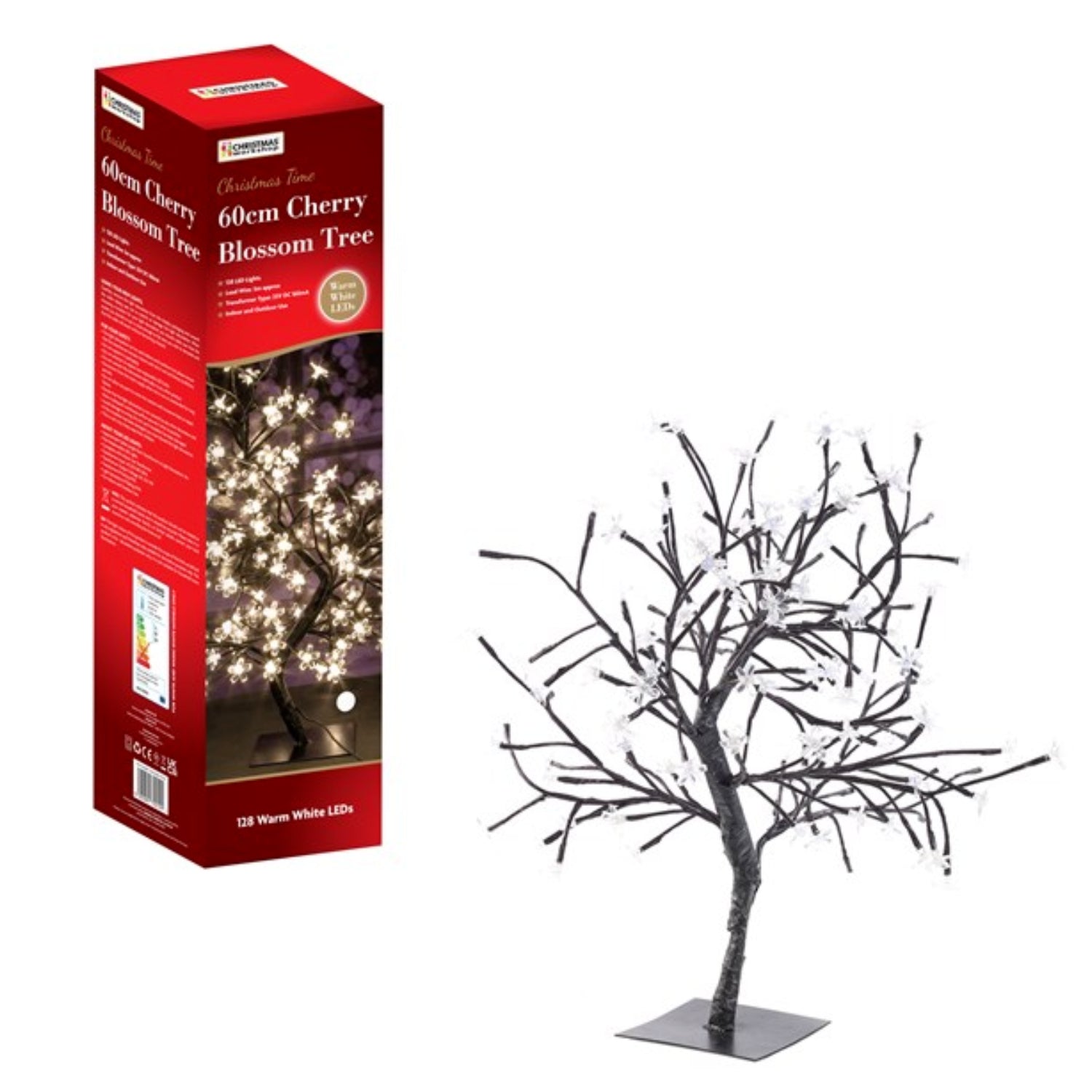 60cm Cherry Blossom Christmas Tree with 128 Warm White LED Lights