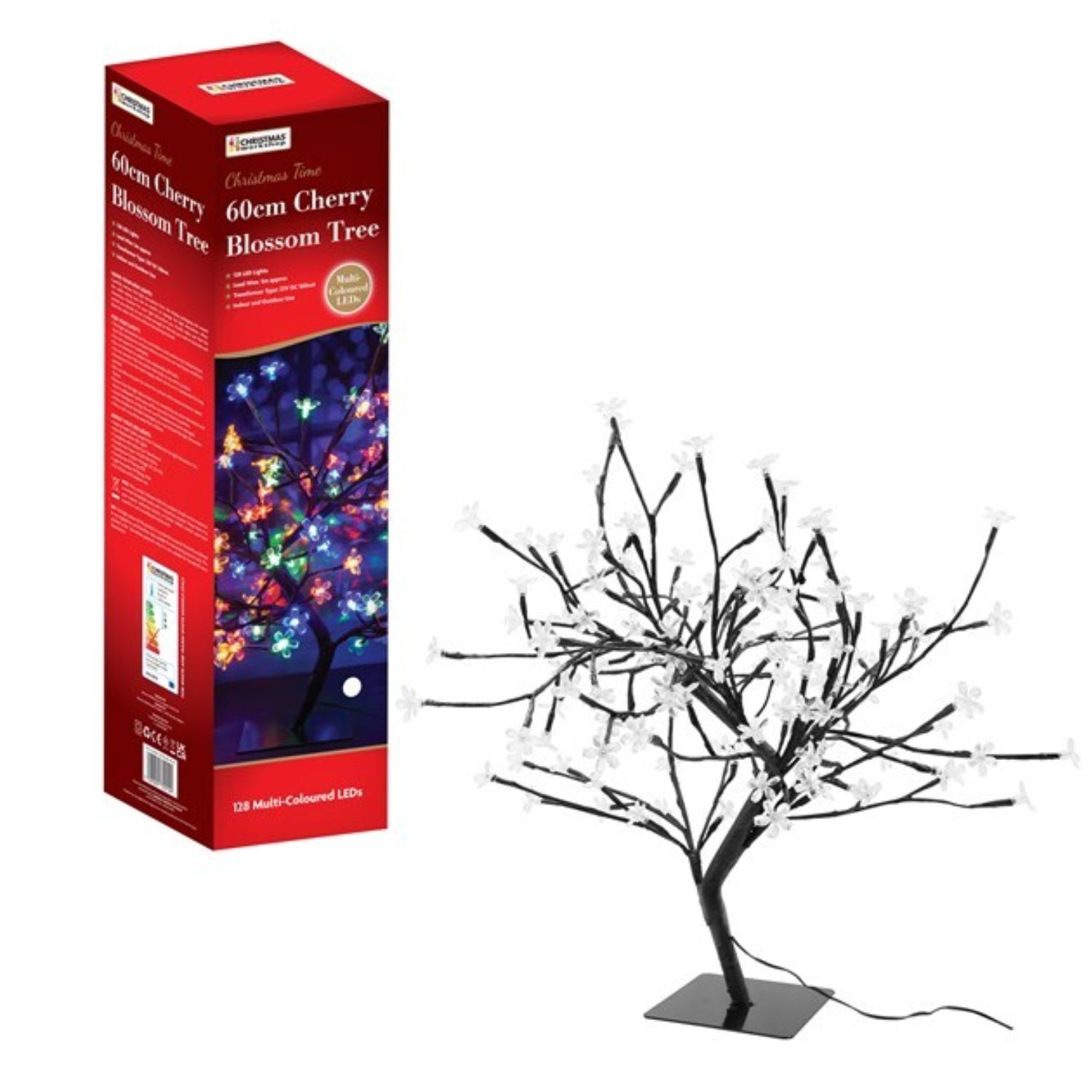60cm Cherry Blossom Christmas Tree with 128 Colourful LED Lights