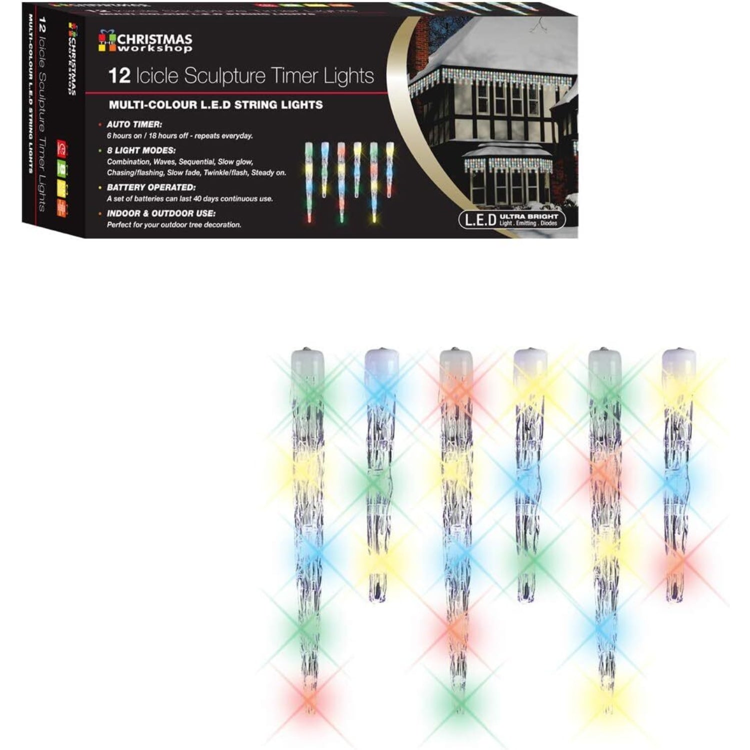 12 Multi-colour LED Icicle Sculpture Christmas Light