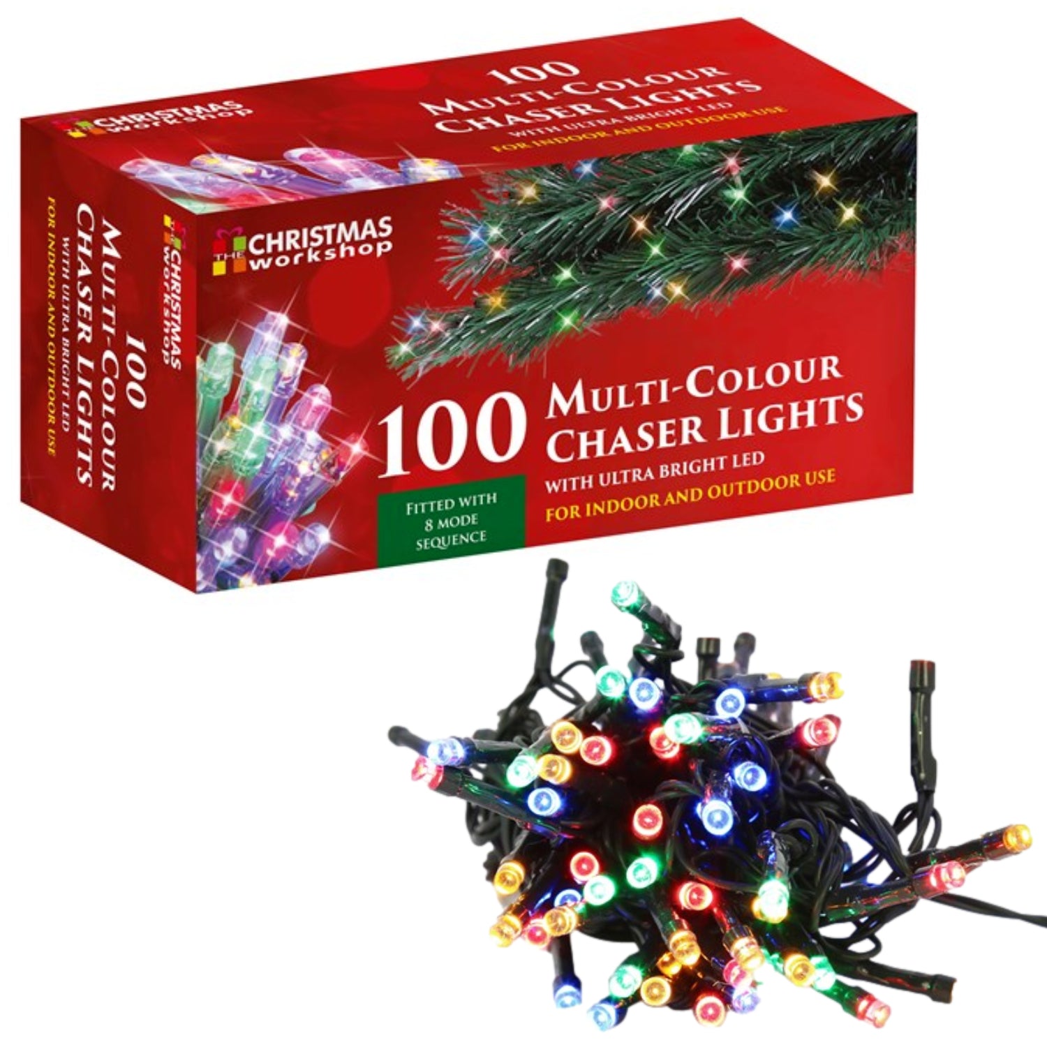 100 Multi-colour Indoor Outdoor Fairy Chaser Christmas Lights