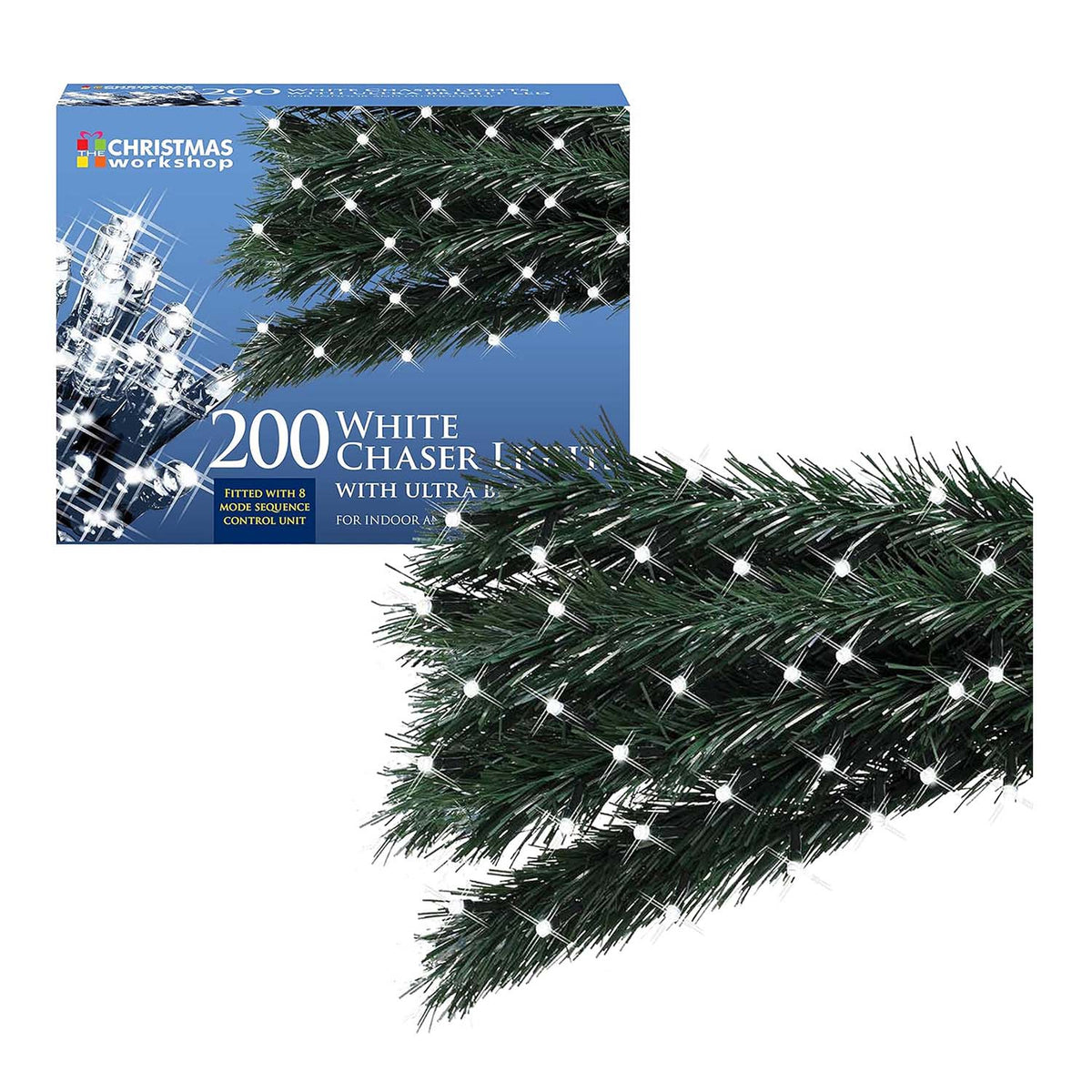 200 Bright White LED Christmas 8 Mode Sequence Chaser Lights