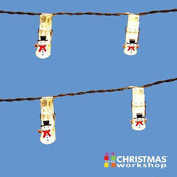 10 Warm White LED Christmas Peg Snowman Lights