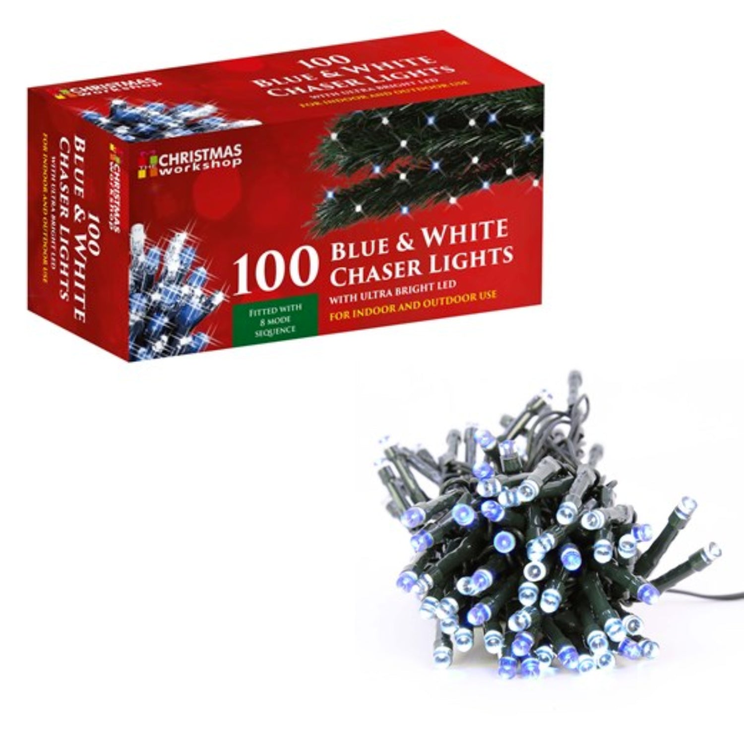 100 Blue White Chaser Christmas Lights With Ultra Bright LED