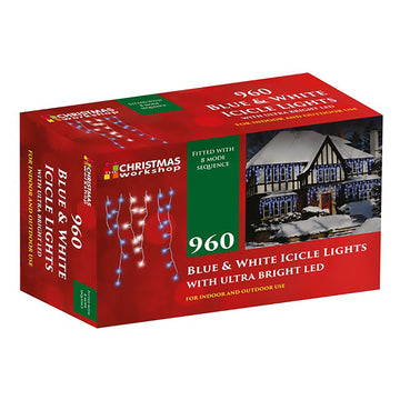 960 LED Blue & White Icicle Christmas Lights