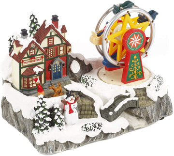Rotating Ferris Wheel Village River Scene Light Xmas Decor