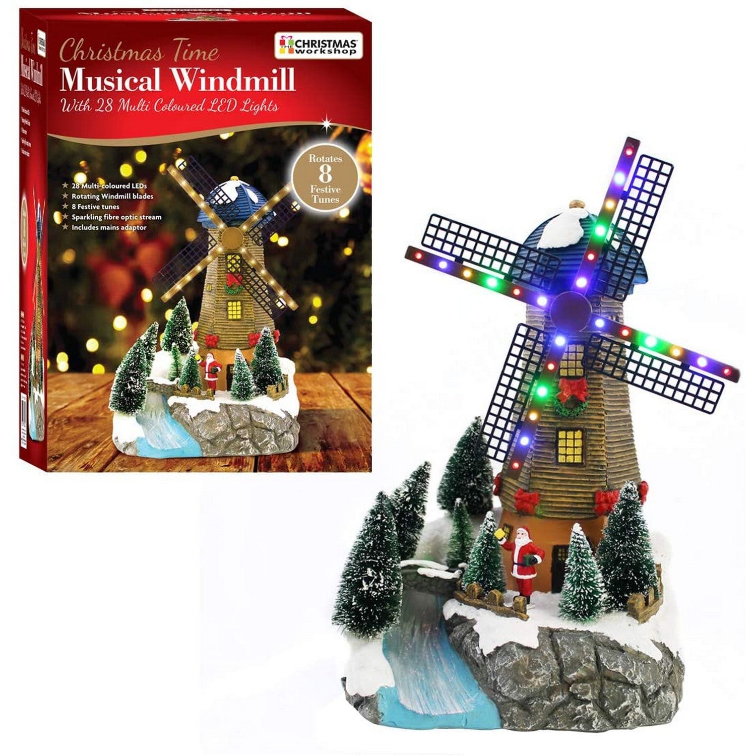The Christmas Workshop Multi-Coloured LED Lights Musical Windmill