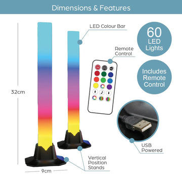 Set of 2 Colour-Changing Interactive Desktop LED Light Bars