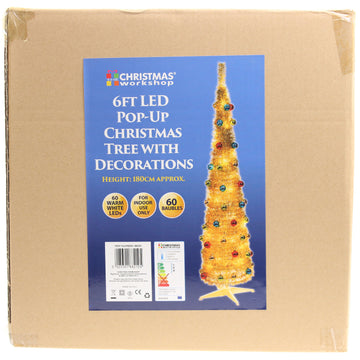 6ft Pop-up Gold Christmas Tree With 60 White LED Decorations