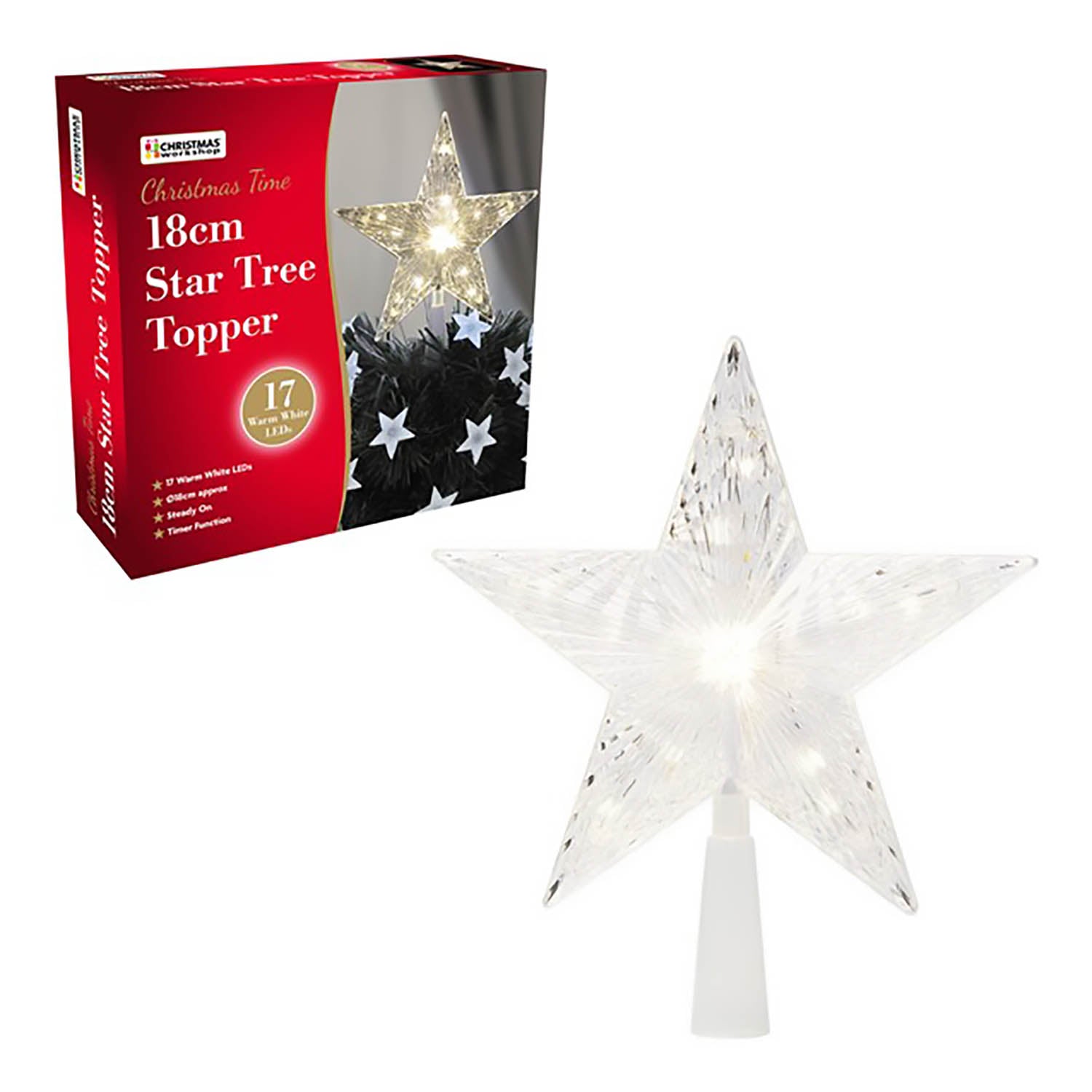 18cm Warm White LED Christmas Tree Star Topper