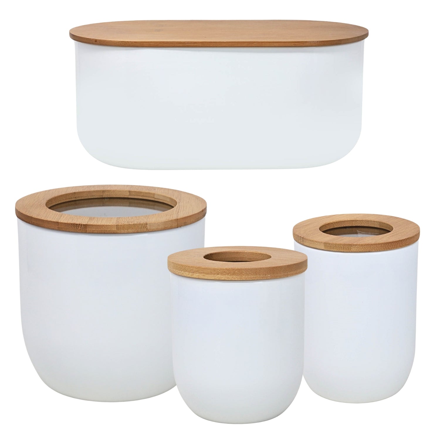 4Pc Bread Bin & Storage Canister Set With Airtight Bamboo Lids