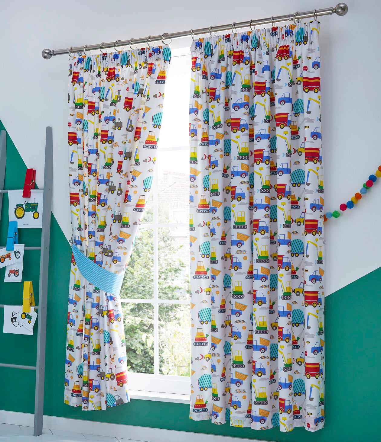 Bright Trucks Kids Boys Lined Curtains 66 x 54"