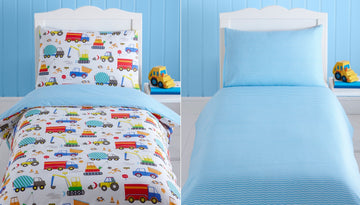 Bright Trucks Kids Cot Bed Duvet Quilt Cover Bedding Set