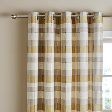 Catherine Lansfield Brushed Cotton Thermal Check Curtains, 66x54", Ochre