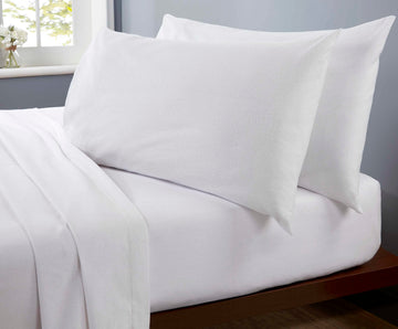 2 x 100% Brushed Cotton Flannelette Pillowcases- White