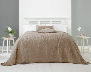 Velvet Geometric Quilted Bedspread Taupe Mink