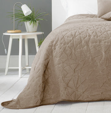 Velvet Geometric Quilted Bedspread Taupe Mink