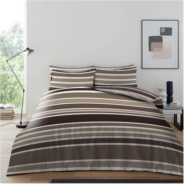 Stripes Complete Duvet Cover Set, Double, Natural & Chocolate