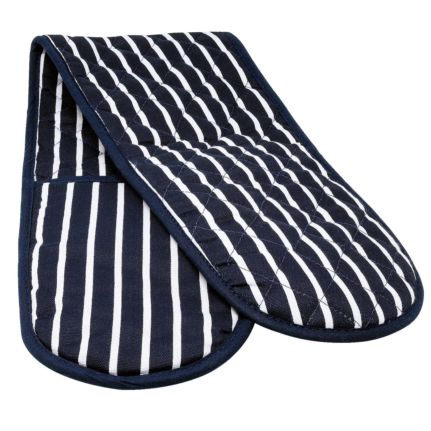 Butcher Stripe Double Oven Gloves, Blue