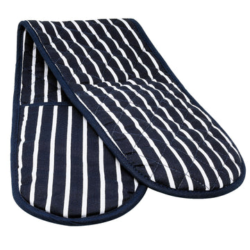 Butcher Stripe Double Oven Gloves, Blue