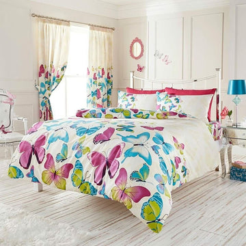 Fluttering Butterfly Duvet Cover Set, King, Pink, Teal & Green