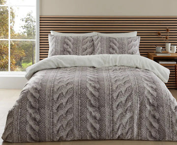 Catherine Lansfield Cable Knit Fleece Sherpa Duvet Cover Set, Single, Cream