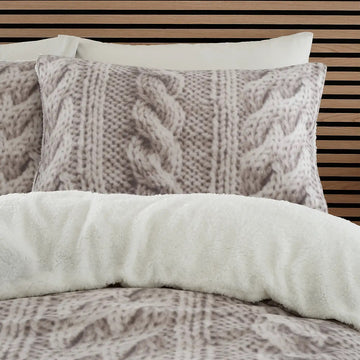 Catherine Lansfield Cable Knit Fleece Sherpa Duvet Cover Set, Single, Cream