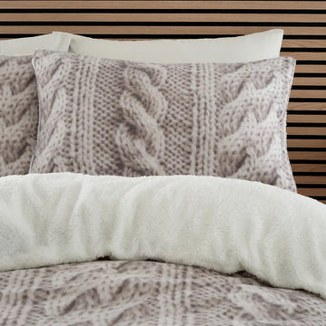 Catherine Lansfield Cable Knit Fleece Sherpa Duvet Cover Set, Double, Cream